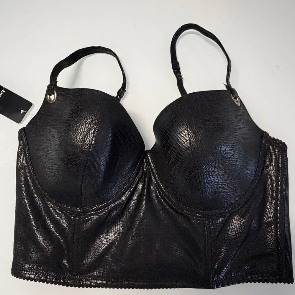 Bebe Black Charmed Python Print Underwire Molded Bustier Bralette Large NWT